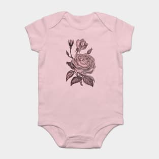 Pink Rose Flower Vintage Illustration Baby Bodysuit